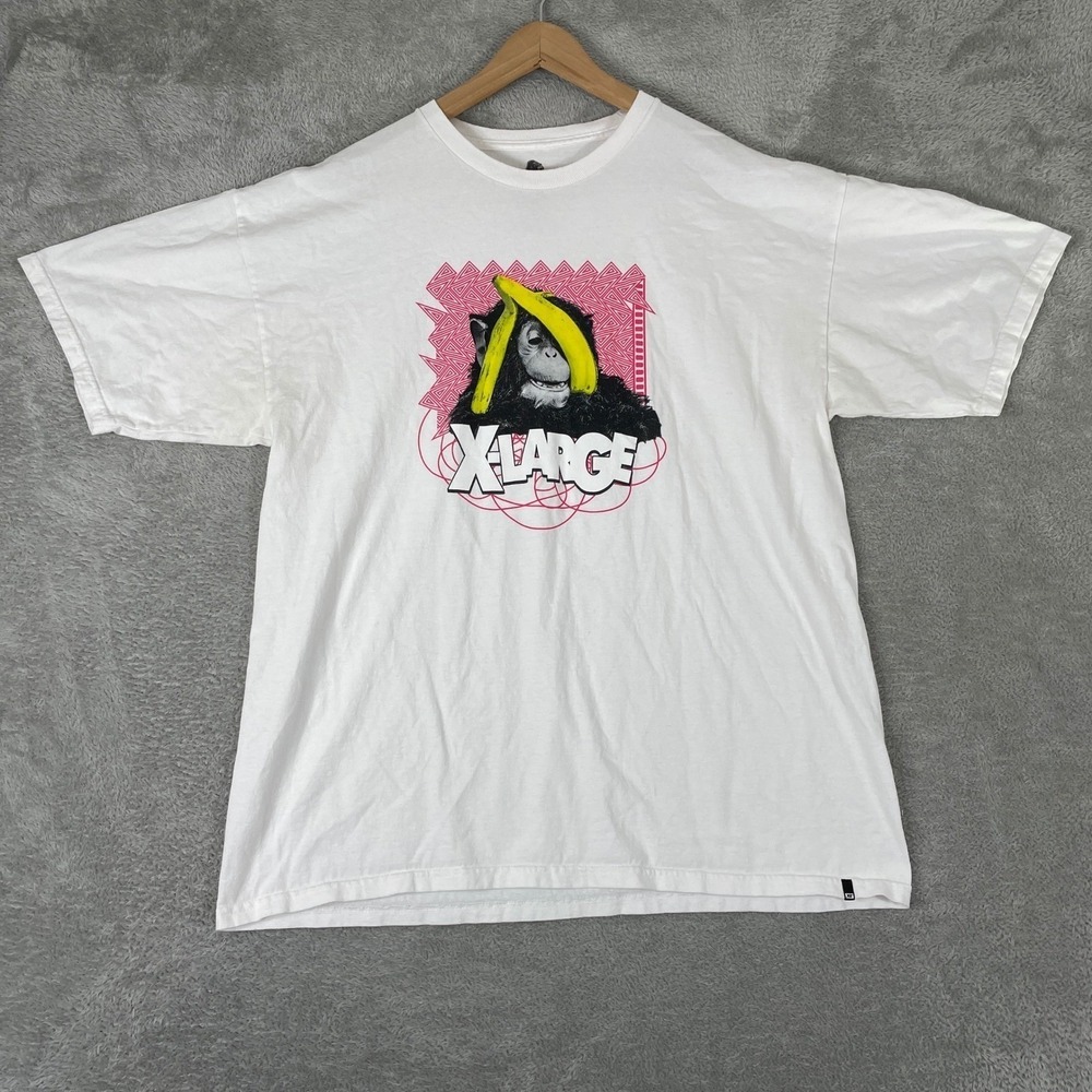 X-Large Graphic T Shirt‎ Mens XL White Monkey Banana Logo Skater Streetwear Tee